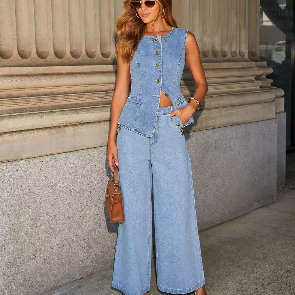 T588-5225  -Sports short sleeved denim suit-GYYF - Image 2