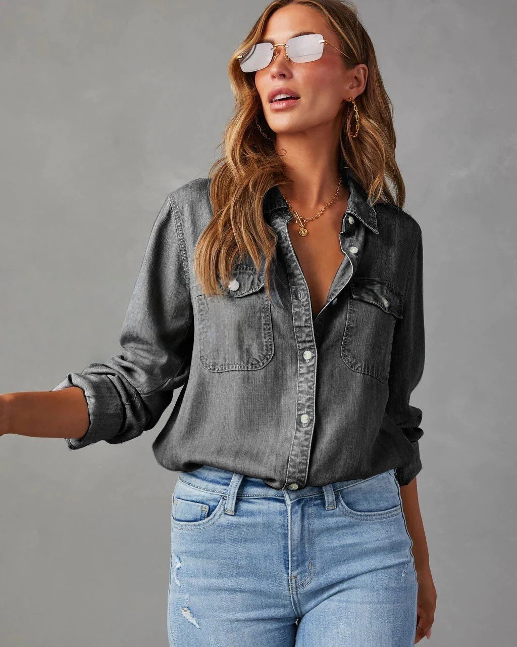 T588-261 Shirt, women's denim, fashionable and versatile   -GYYF - Image 2
