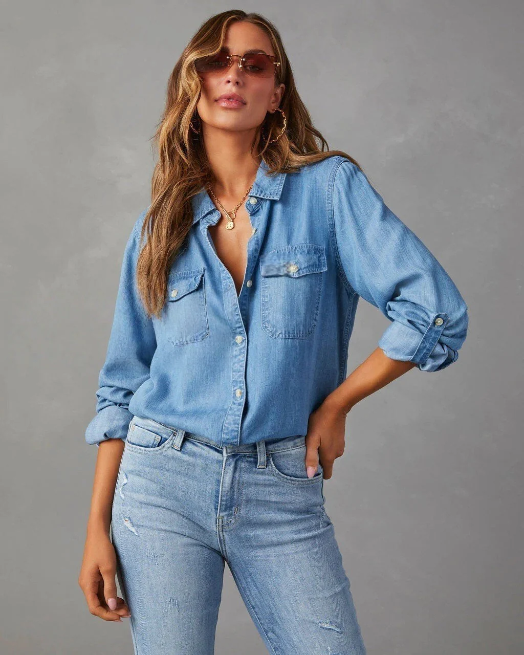 T588-261 Shirt, women's denim, fashionable and versatile   -GYYF - Image 4