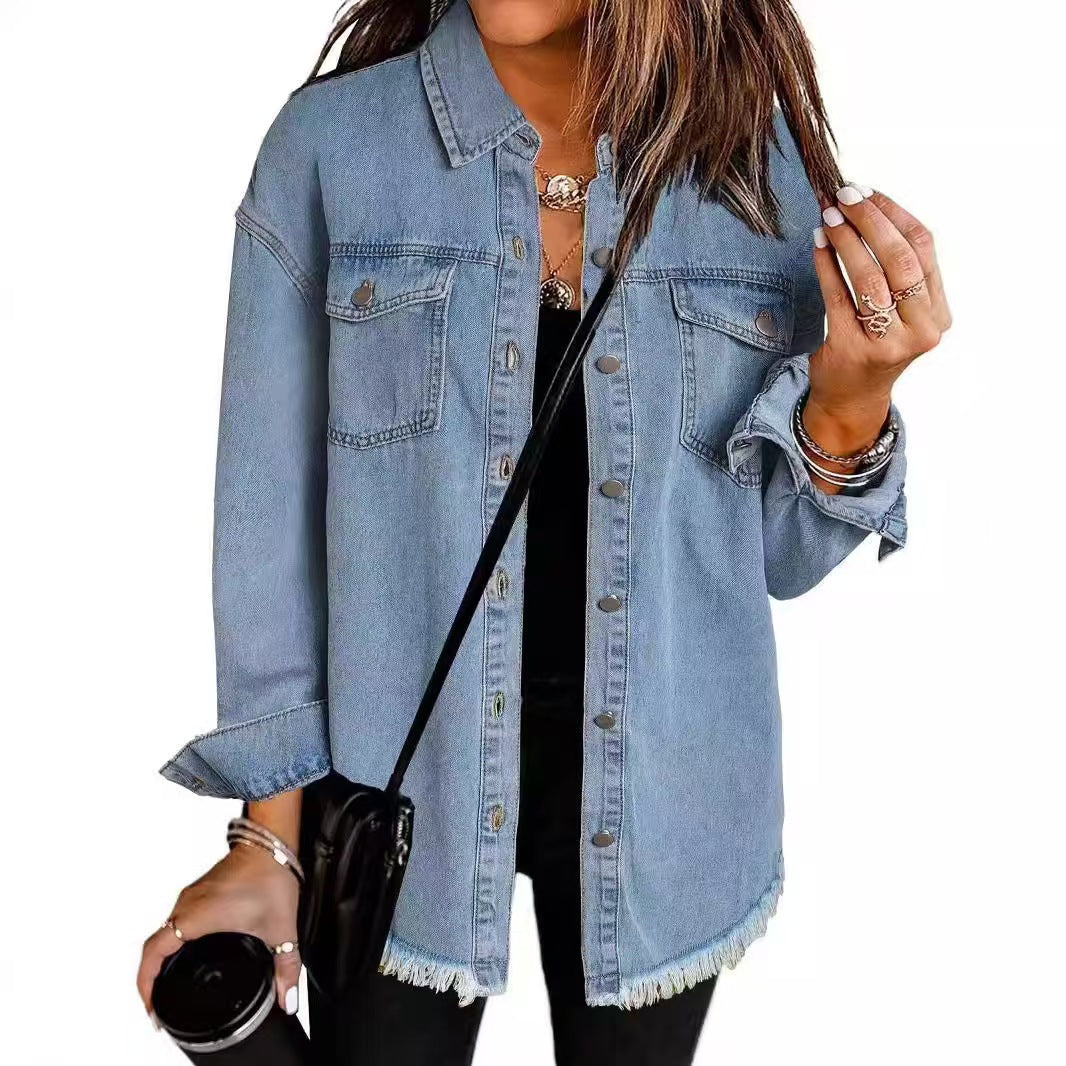 T588-610 - Button-up Frayed Hem Jacket-GYYF - Image 10