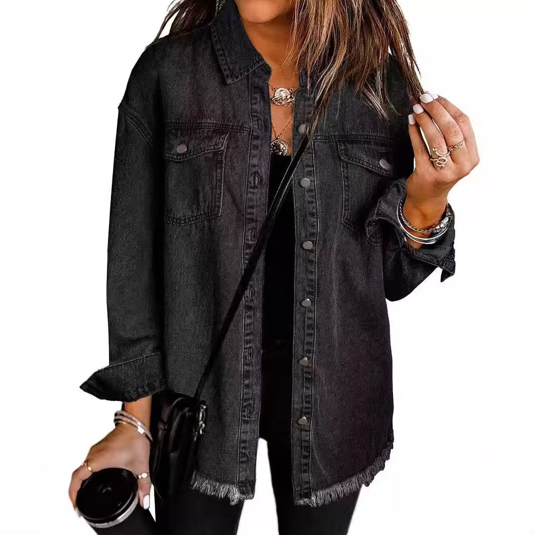 T588-610 - Button-up Frayed Hem Jacket-GYYF - Image 6