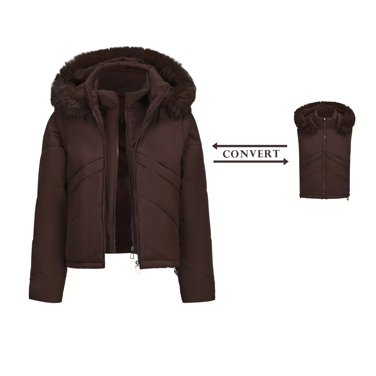 T588-711   Fake two fashionable short hooded jackets-GYYF - Image 2