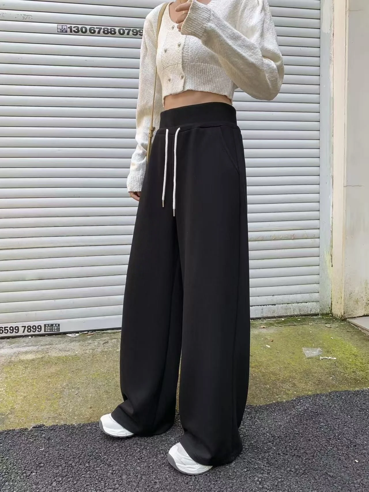 T588-720  Casual wide leg loose classic minimalist sweatpants