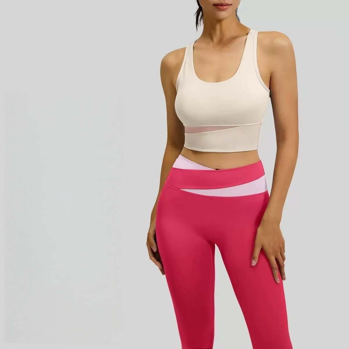 T588-1036  Sports suit with color blocking, high waist and slimming effect - Image 3