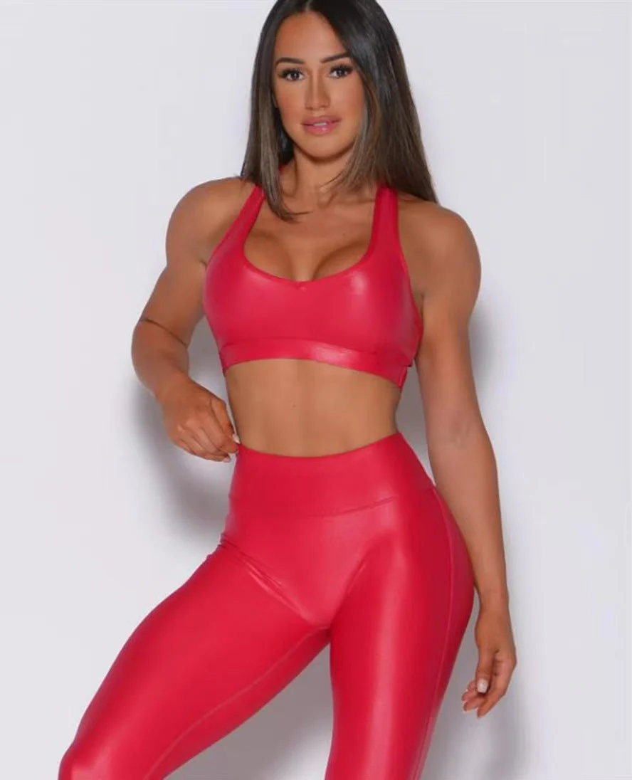 T588-1041 New Bright Color Sports Yoga Beautiful Back High Waist Straight Tube Set