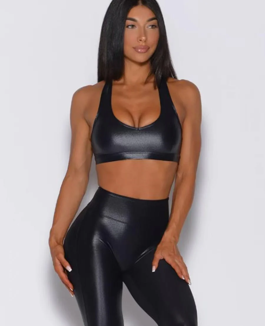 T588-1041 New Bright Color Sports Yoga Beautiful Back High Waist Straight Tube Set - Image 3
