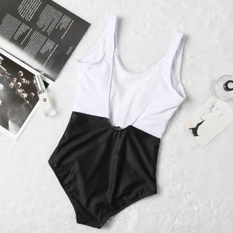 T588-1043  Ladies beach one-piece backless color blocked swimsuit