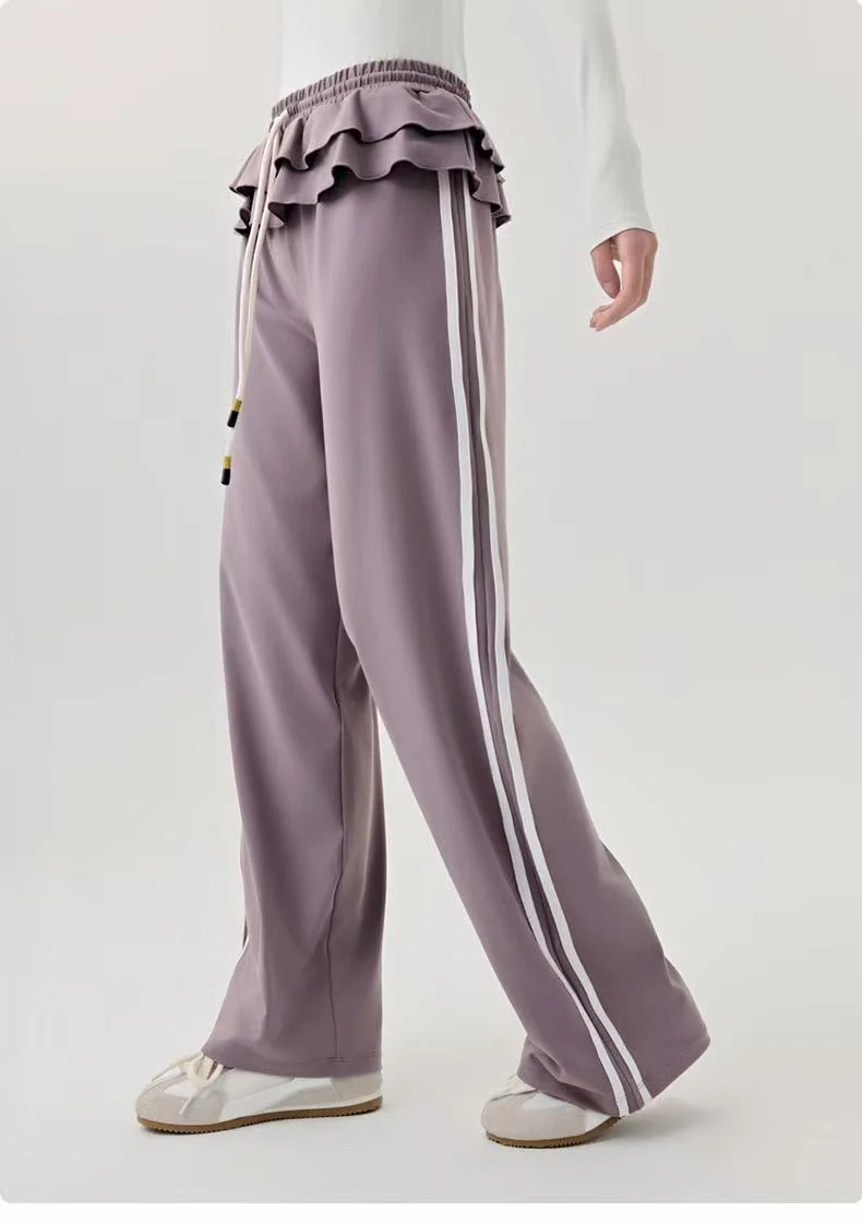 T588-1047 Versatile casual sports pants with striped straight leg wide leg pants