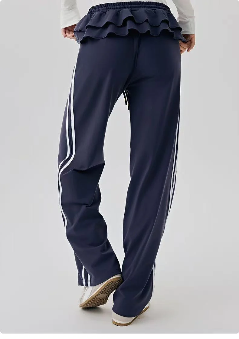 T588-1047 Versatile casual sports pants with striped straight leg wide leg pants - Image 2