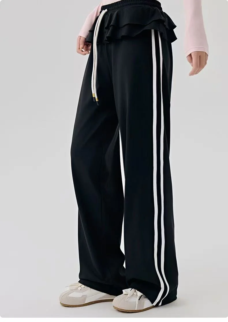 T588-1047 Versatile casual sports pants with striped straight leg wide leg pants - Image 4