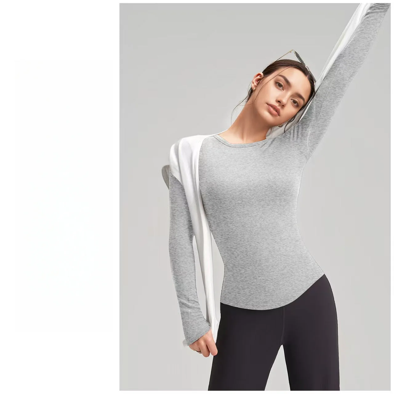 T588-1080 Yoga fitness clothing, long sleeves, slim fit, outdoor