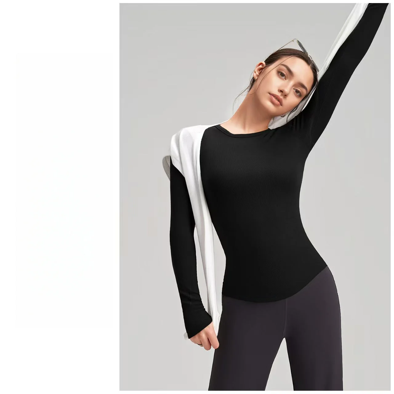 T588-1080 Yoga fitness clothing, long sleeves, slim fit, outdoor - Image 3