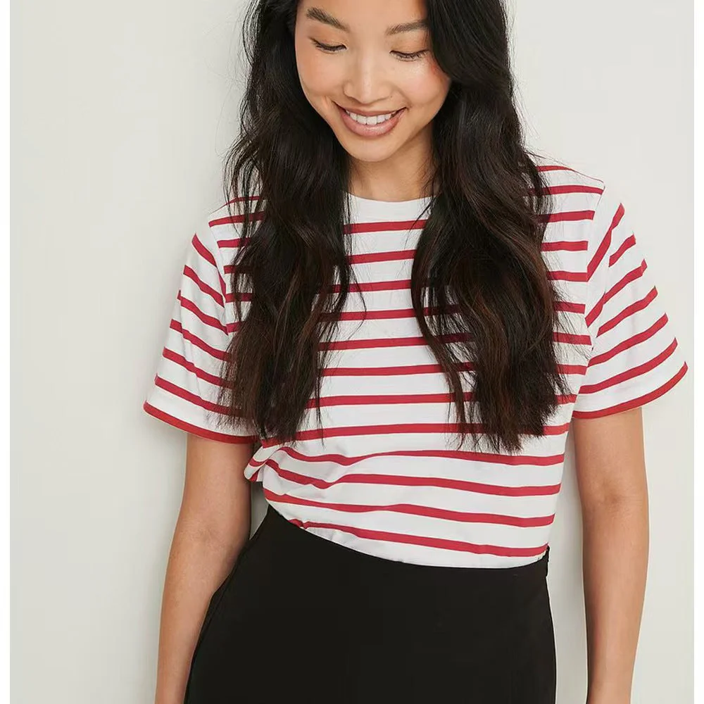 T588-1085 Round neck striped short sleeved summer new fashion versatile casual - Image 2