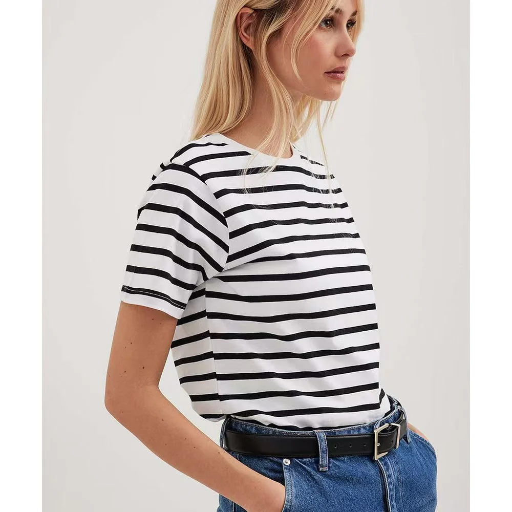 T588-1085 Round neck striped short sleeved summer new fashion versatile casual - Image 3