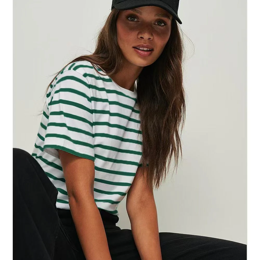 T588-1085 Round neck striped short sleeved summer new fashion versatile casual - Image 5