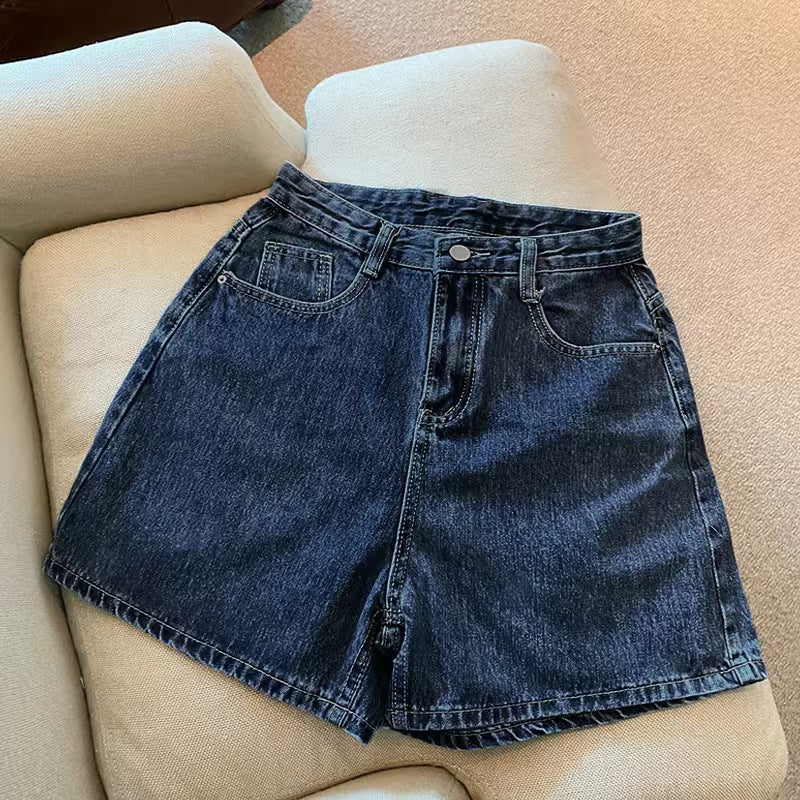 T588-1086 Denim shorts women's summer new trend high waist simple slimming loose fit - Image 2
