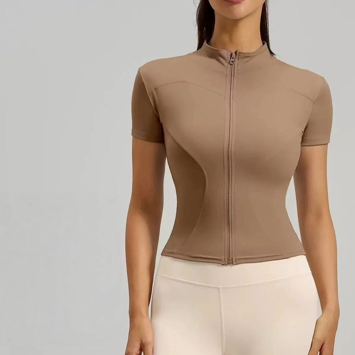 T588-1087 Yoga jacket, tight fitting running sports top, short sleeved - Image 12