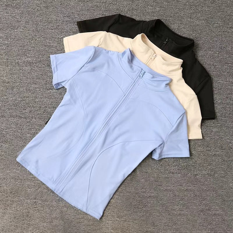 T588-1087 Yoga jacket, tight fitting running sports top, short sleeved - Image 15
