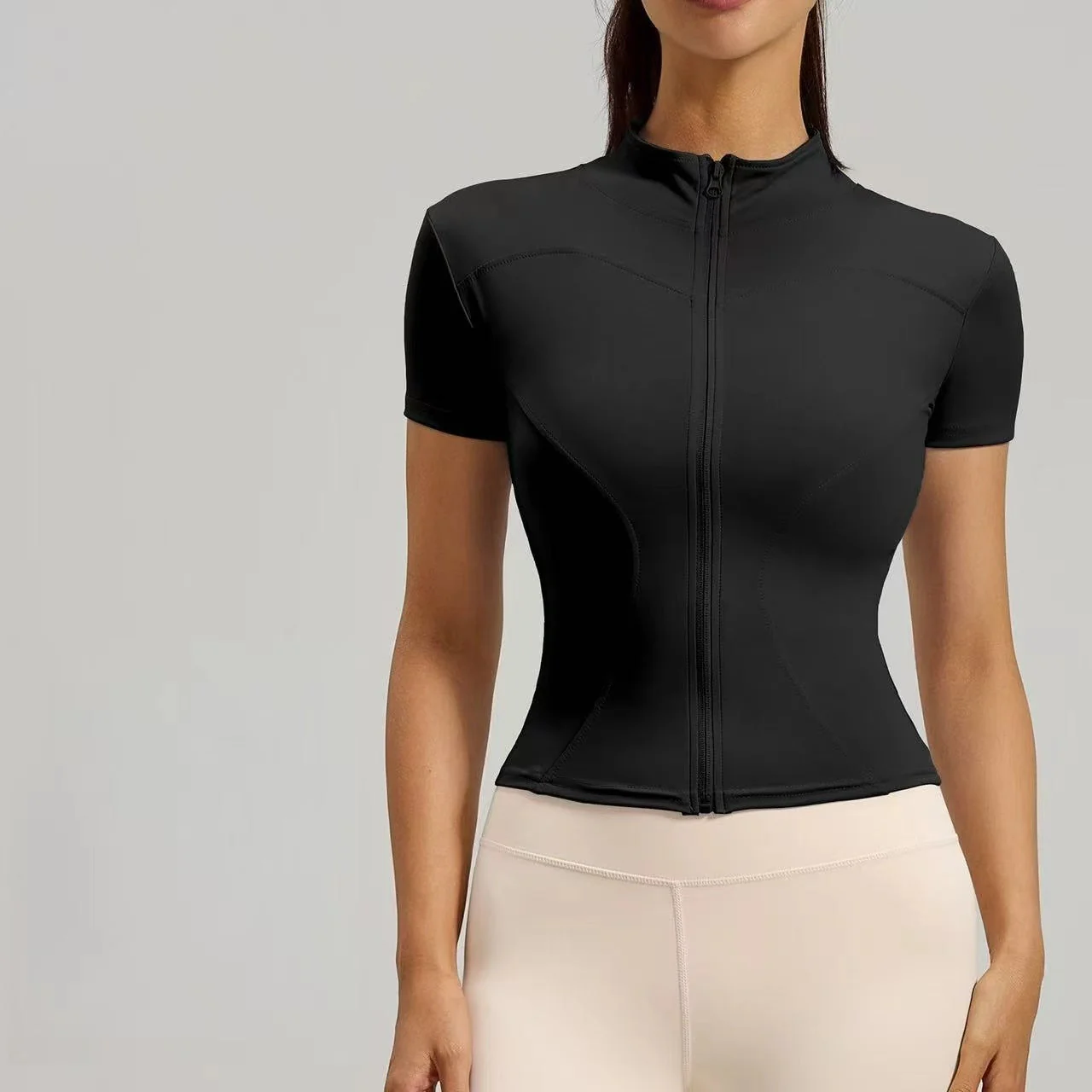 T588-1087 Yoga jacket, tight fitting running sports top, short sleeved - Image 7