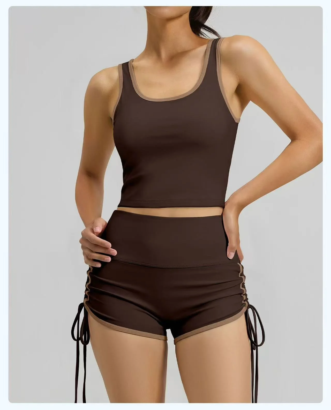 T588-1088 Strap sports yoga vest drawstring shorts set