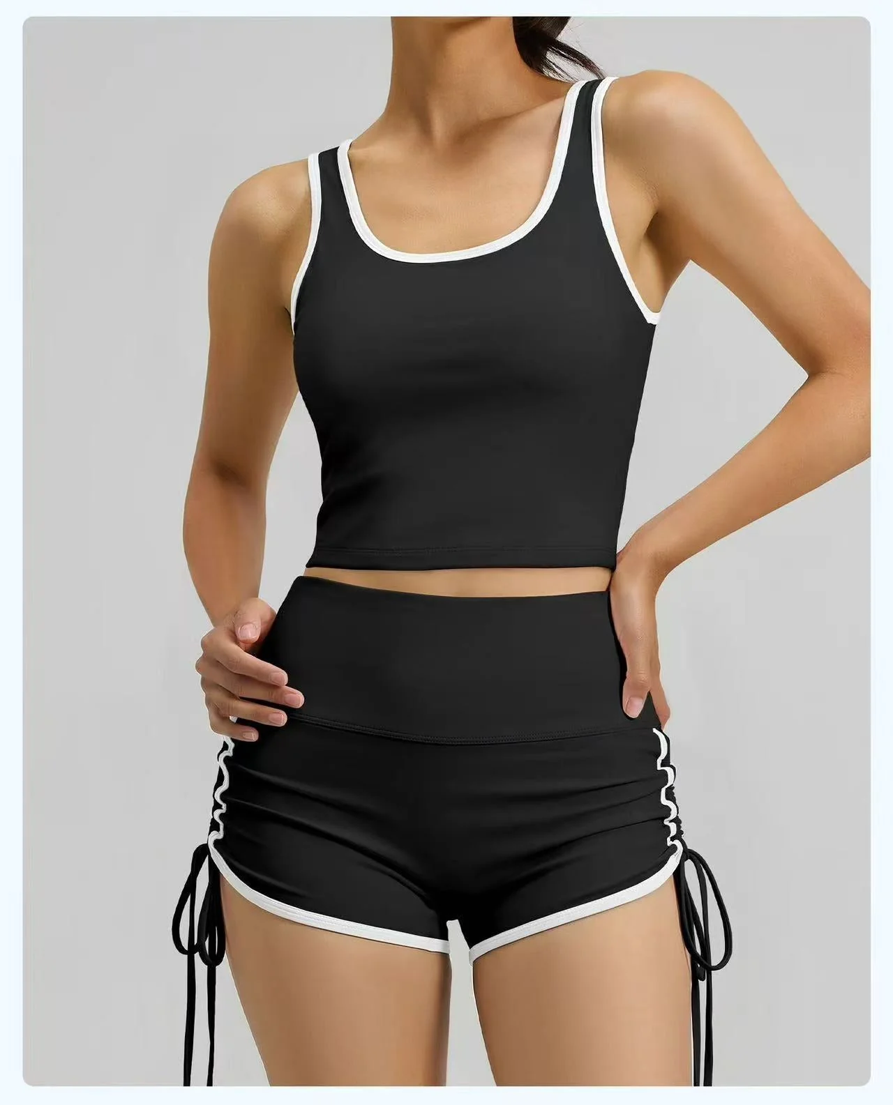T588-1088 Strap sports yoga vest drawstring shorts set - Image 2