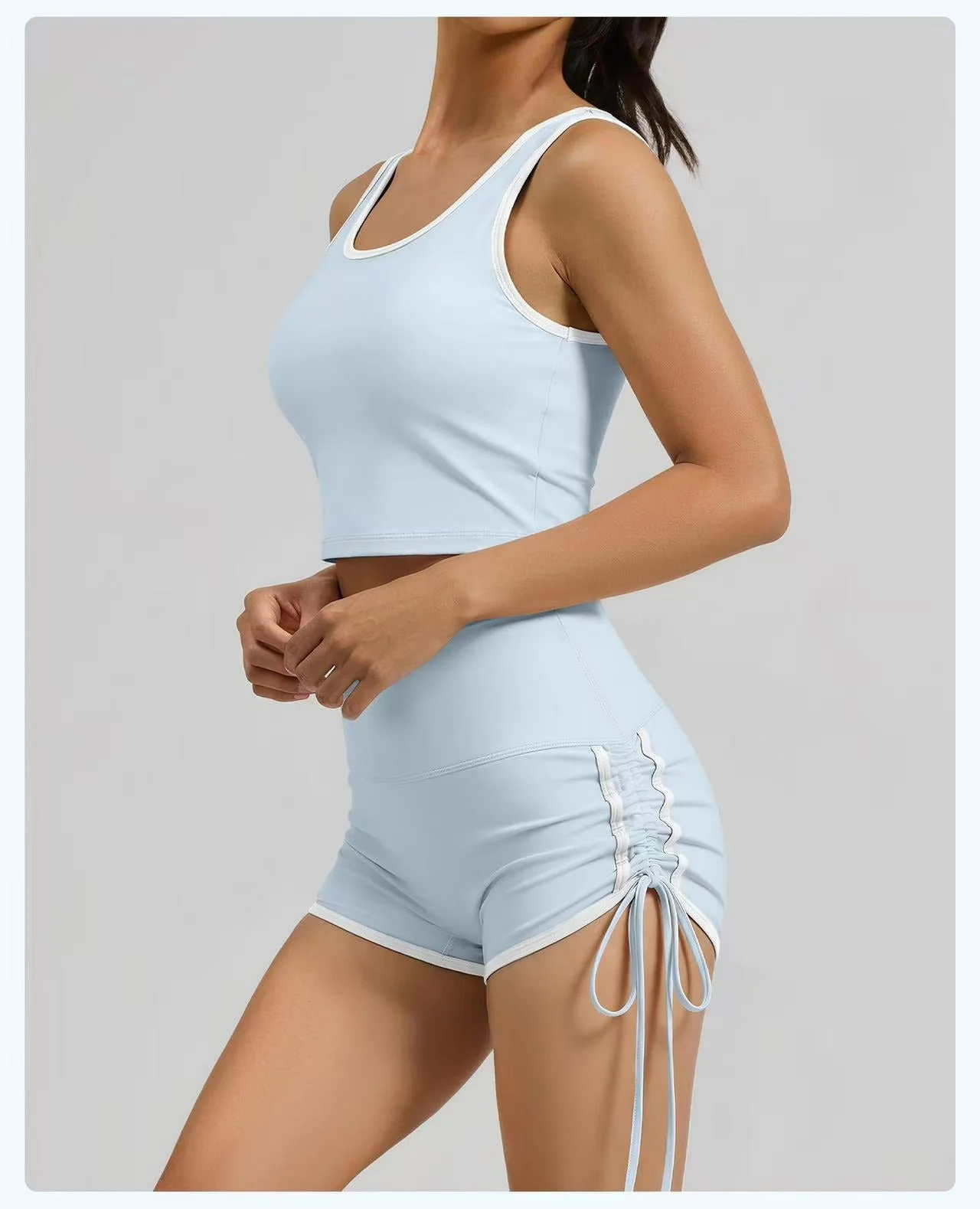 T588-1088 Strap sports yoga vest drawstring shorts set - Image 3