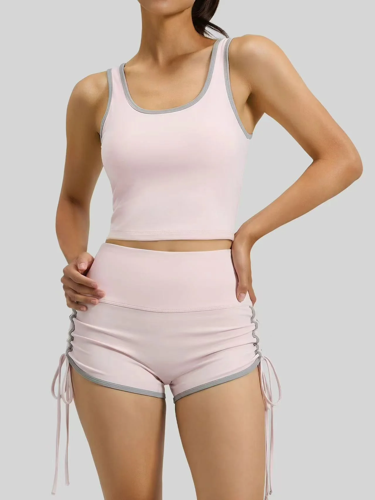 T588-1088 Strap sports yoga vest drawstring shorts set - Image 4