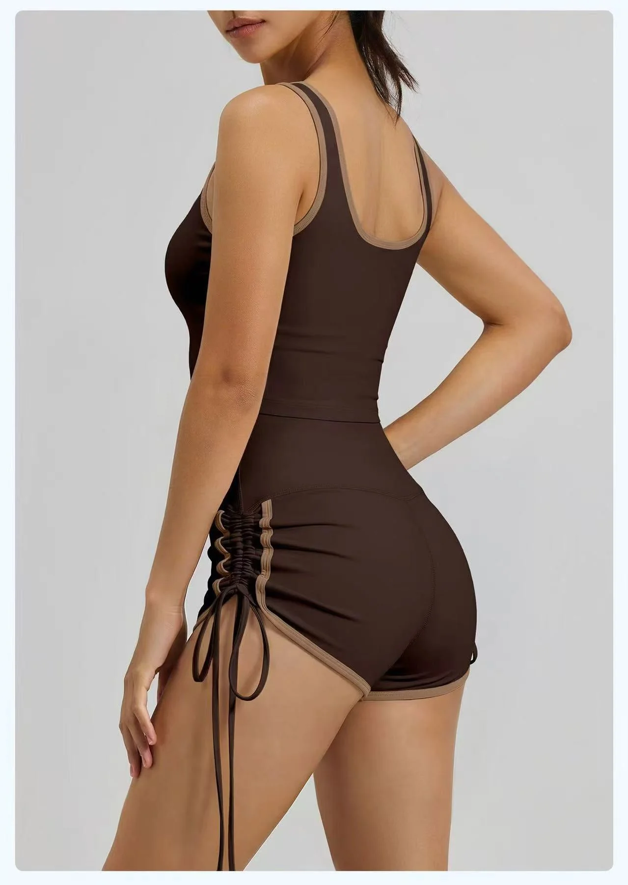 T588-1088 Strap sports yoga vest drawstring shorts set - Image 5