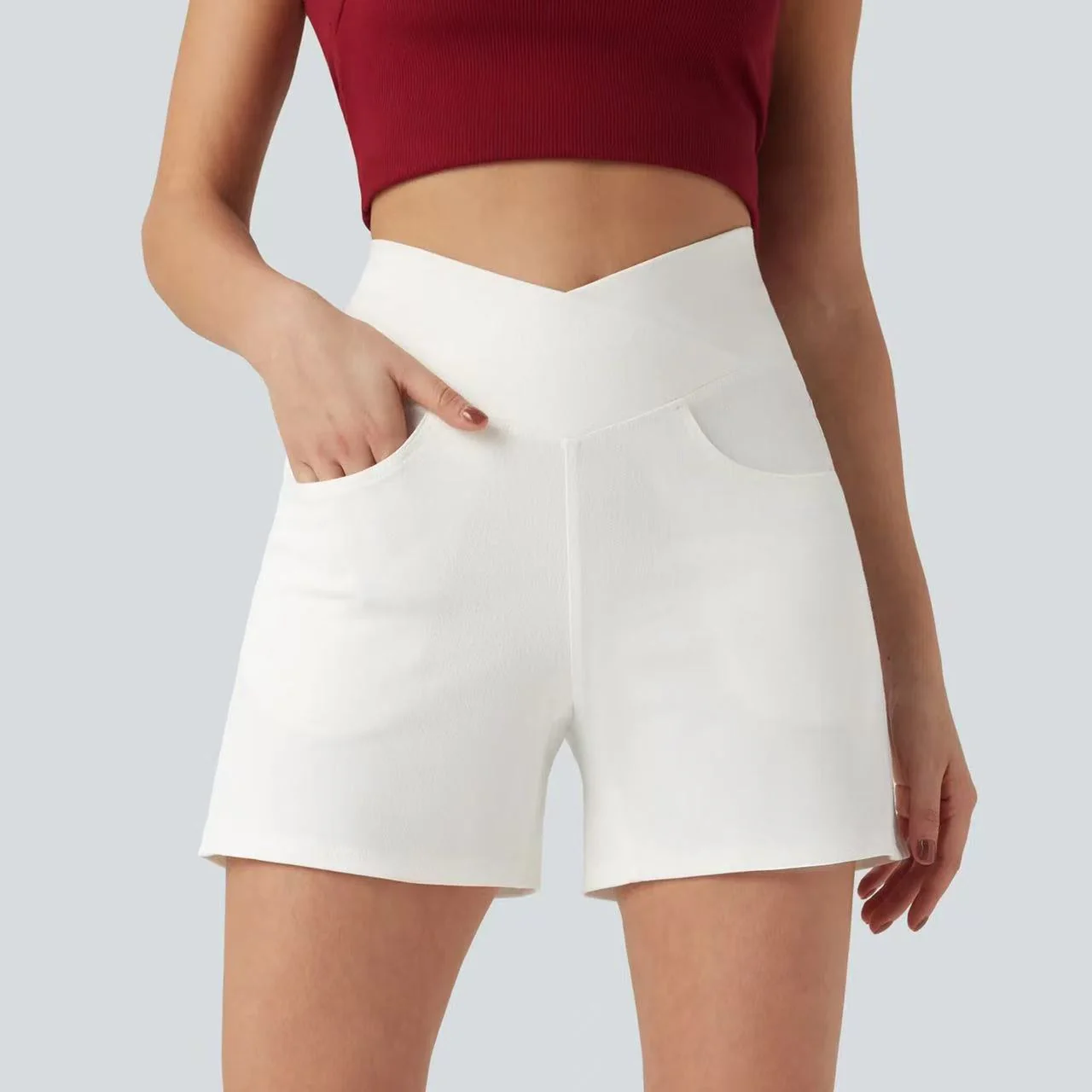 T588-1093 Cross high waisted denim shorts, casual cycling pants - Image 5