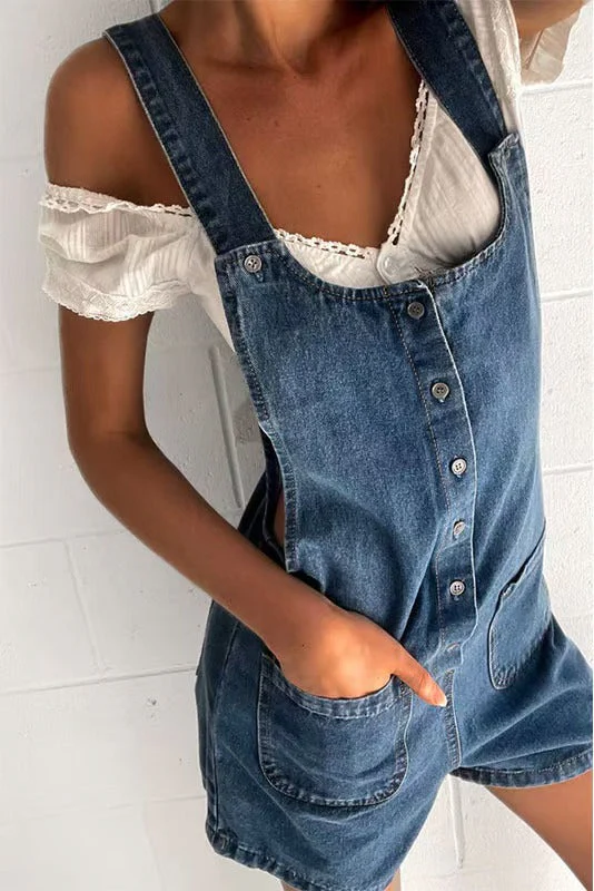 T588-1098  Cowboy overalls slim fit straight leg jumpsuit shorts - Image 2