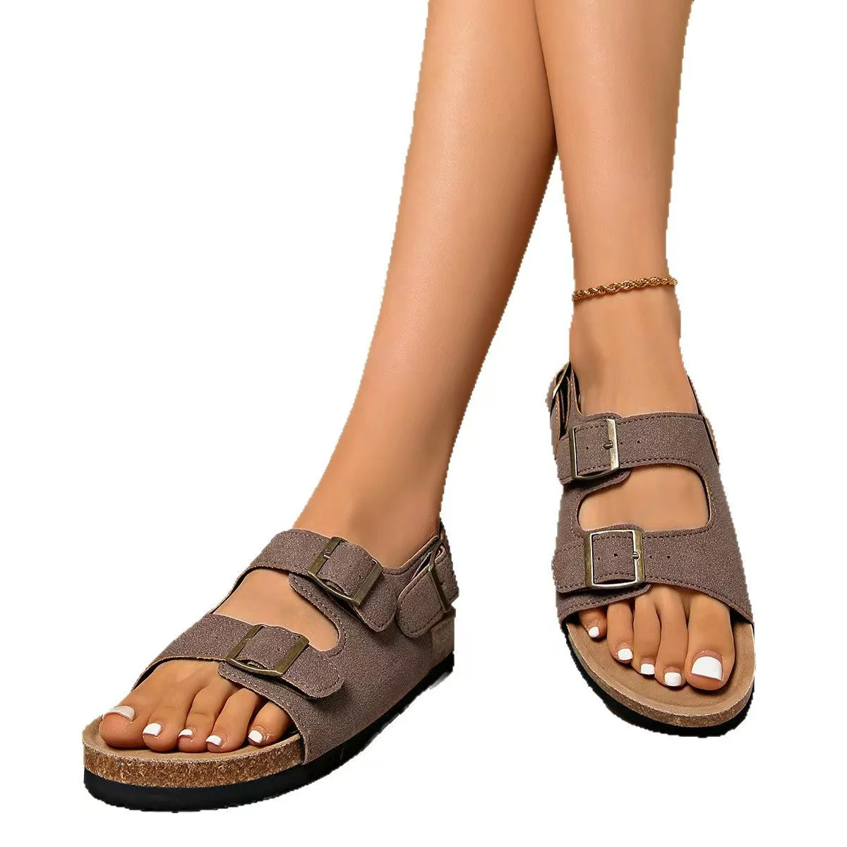 T588-1118  Double breasted retro casual sandals