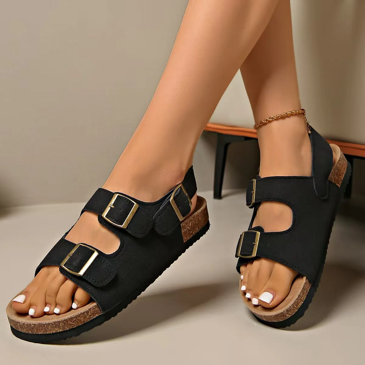 T588-1118  Double breasted retro casual sandals - Image 2
