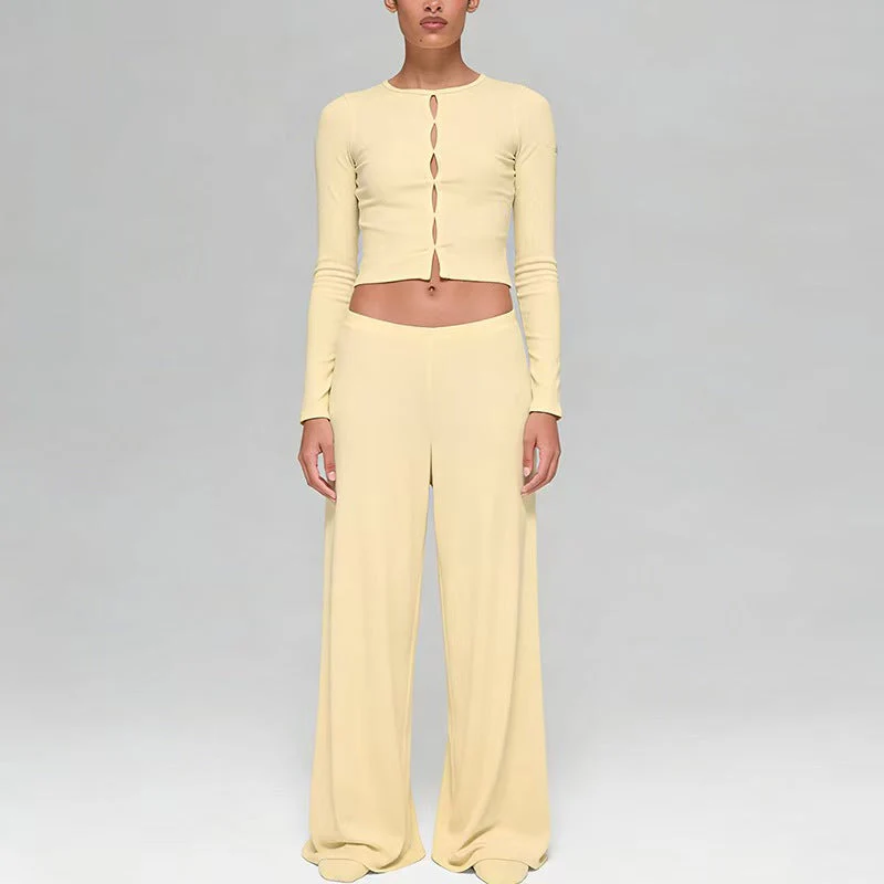 T588-1137   Wide leg pants breathable upper suit with a hanging and casual feel