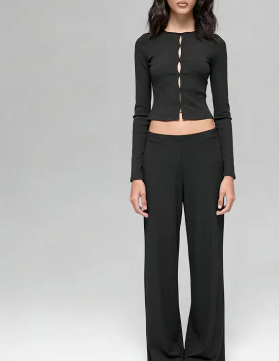 T588-1137   Wide leg pants breathable upper suit with a hanging and casual feel - Image 2