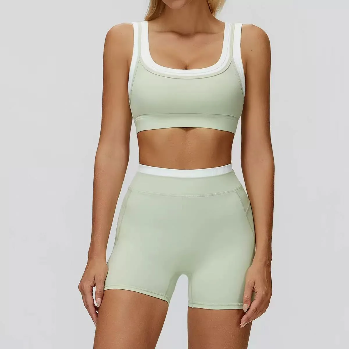 T588-1140   Color blocking yoga set, outdoor leisure versatile fitness set - Image 4
