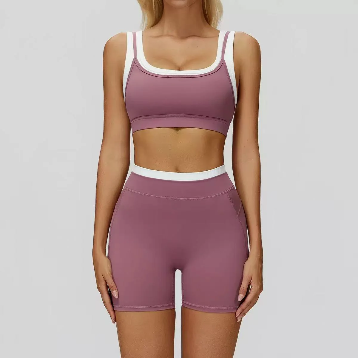 T588-1140   Color blocking yoga set, outdoor leisure versatile fitness set - Image 6