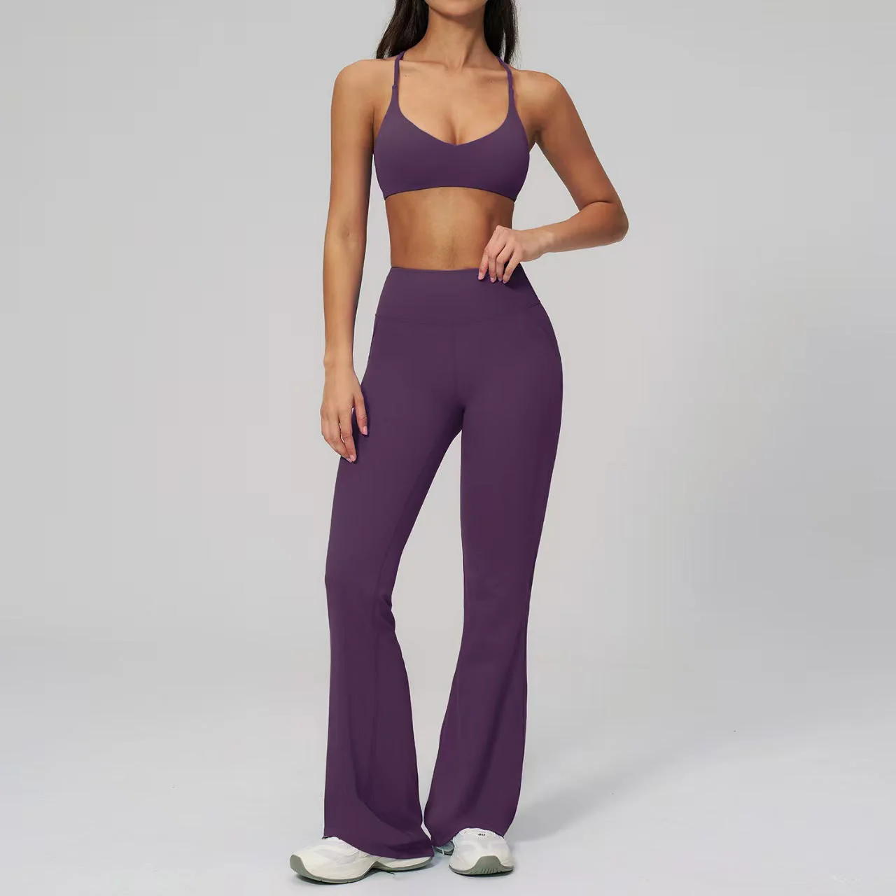T588-1146   Backless yoga suit set, neck hanging tight quick drying sportswear - Image 3