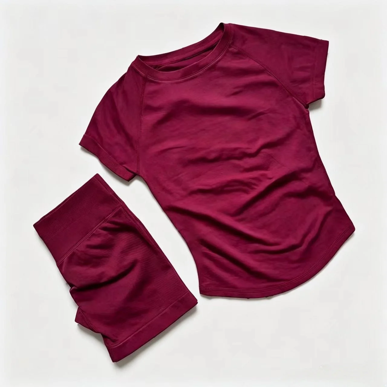 T588-1155 Breathable sports short sleeved shorts set, training exercise yoga fitness suit - Image 14