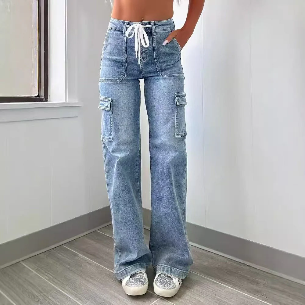 T588-1178 Loose wide leg straight leg high waisted pants - Image 2