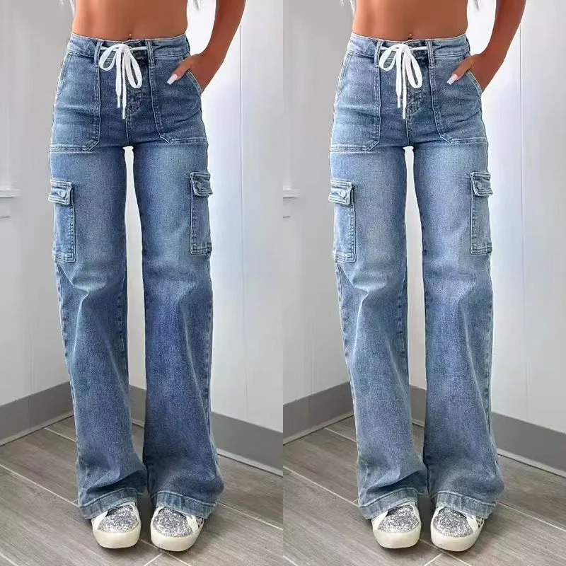 T588-1178 Loose wide leg straight leg high waisted pants - Image 4