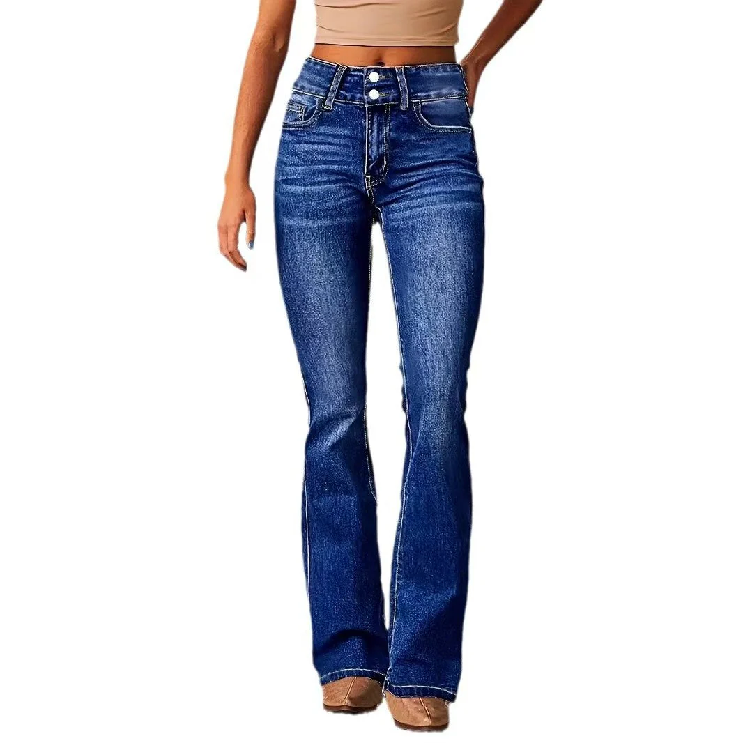 T588-1179  Wide leg slightly flared high waisted jeans - Image 2
