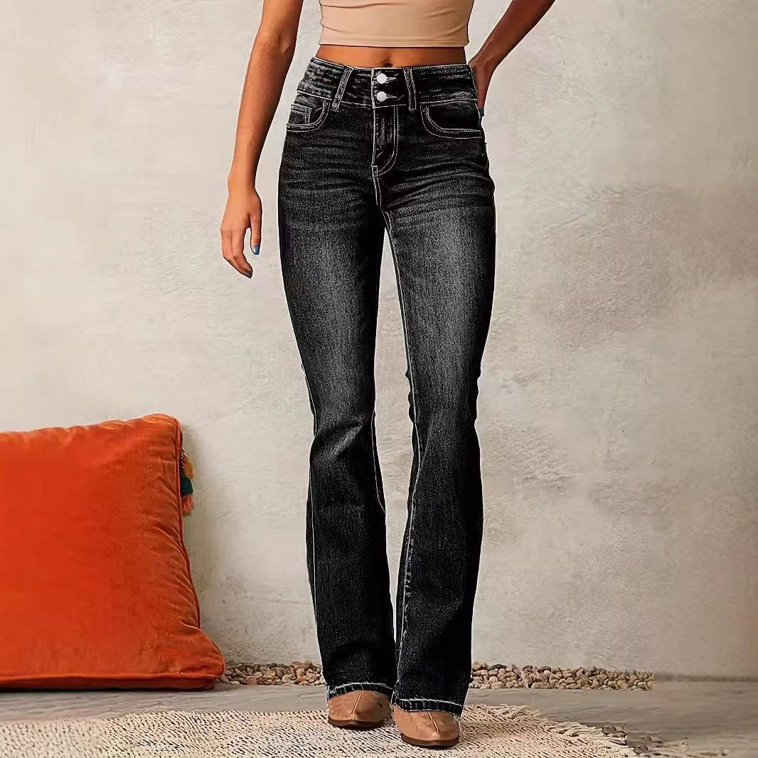 T588-1179  Wide leg slightly flared high waisted jeans - Image 3
