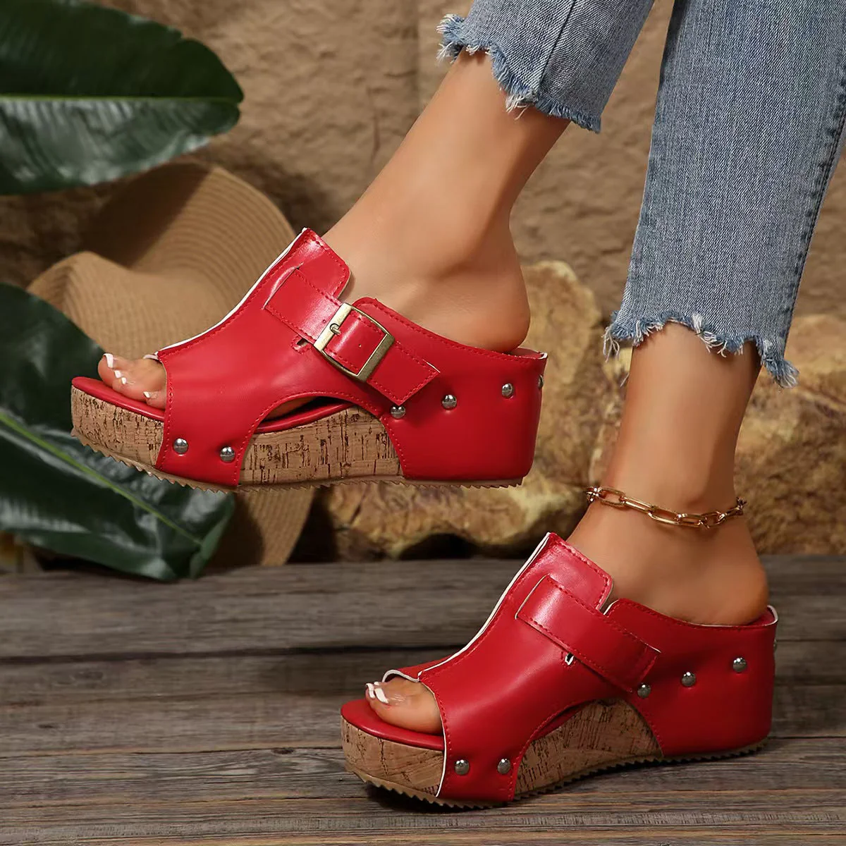 T588-1181   Slope heel sandals for casual wear outside
