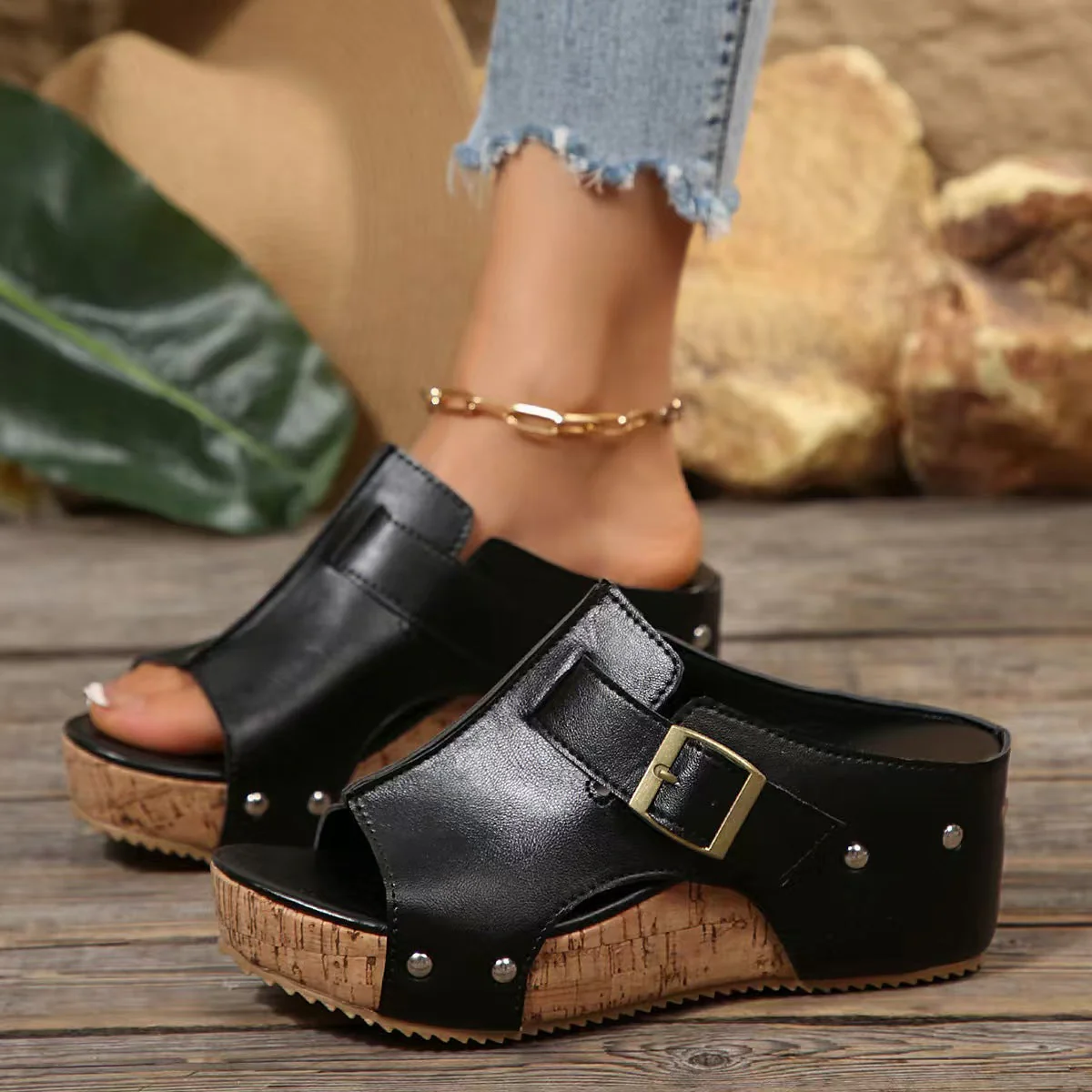 T588-1181   Slope heel sandals for casual wear outside - Image 2
