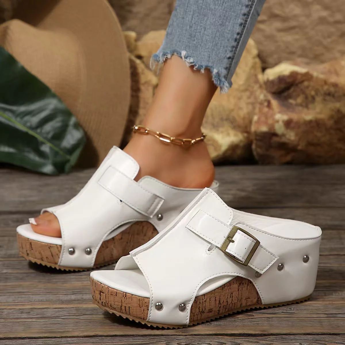 T588-1181   Slope heel sandals for casual wear outside - Image 3