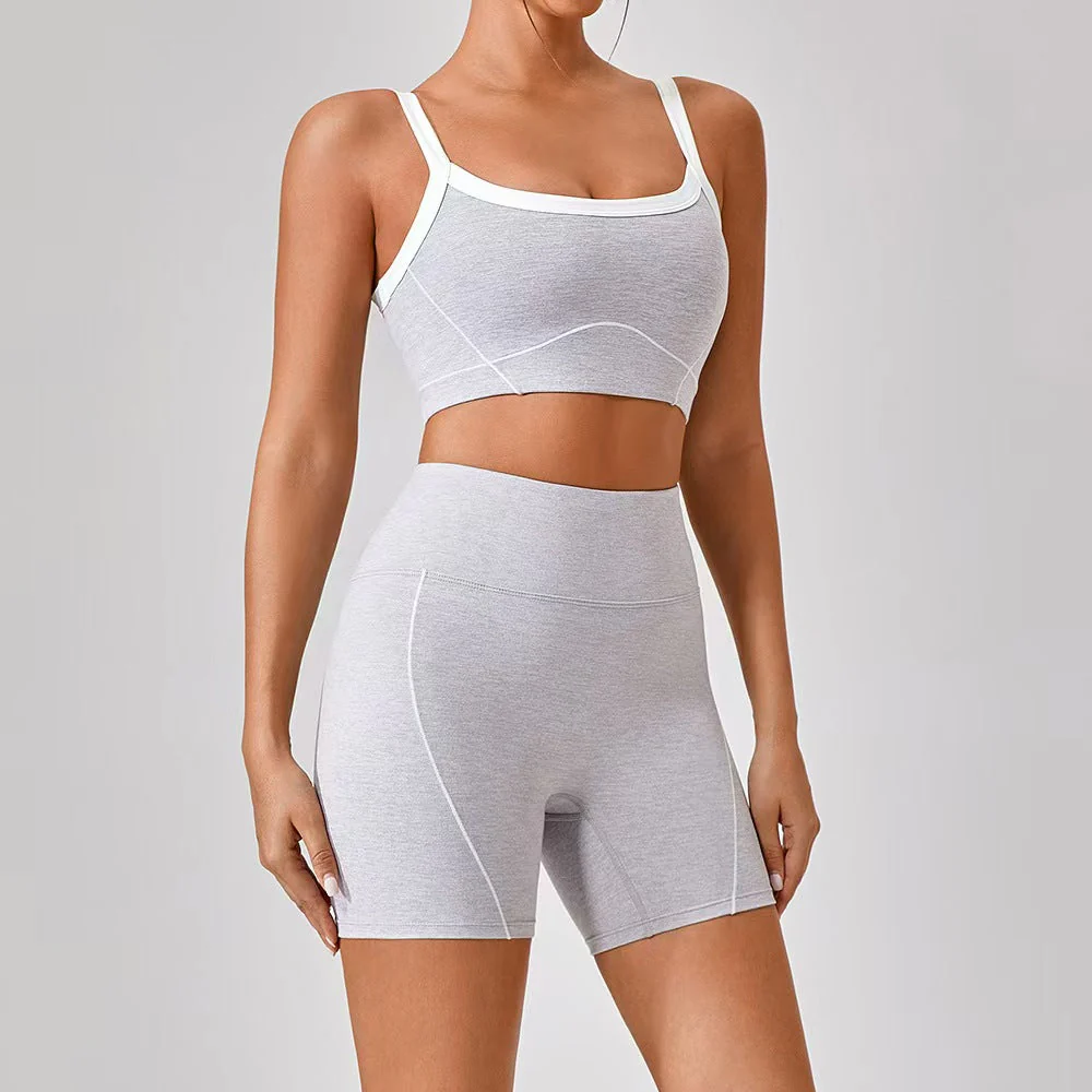 T588-214  Shoulder straps, contrasting colors, pants, shorts, yoga clothes, camisoles, fitness clothes - Image 3