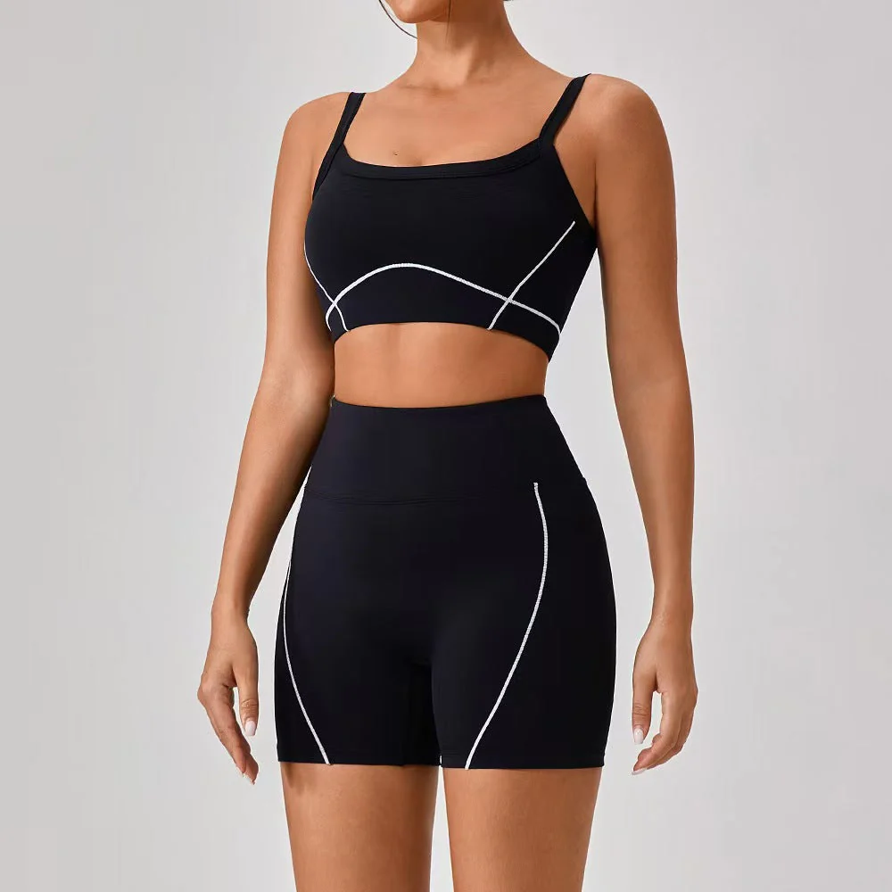 T588-214  Shoulder straps, contrasting colors, pants, shorts, yoga clothes, camisoles, fitness clothes - Image 5
