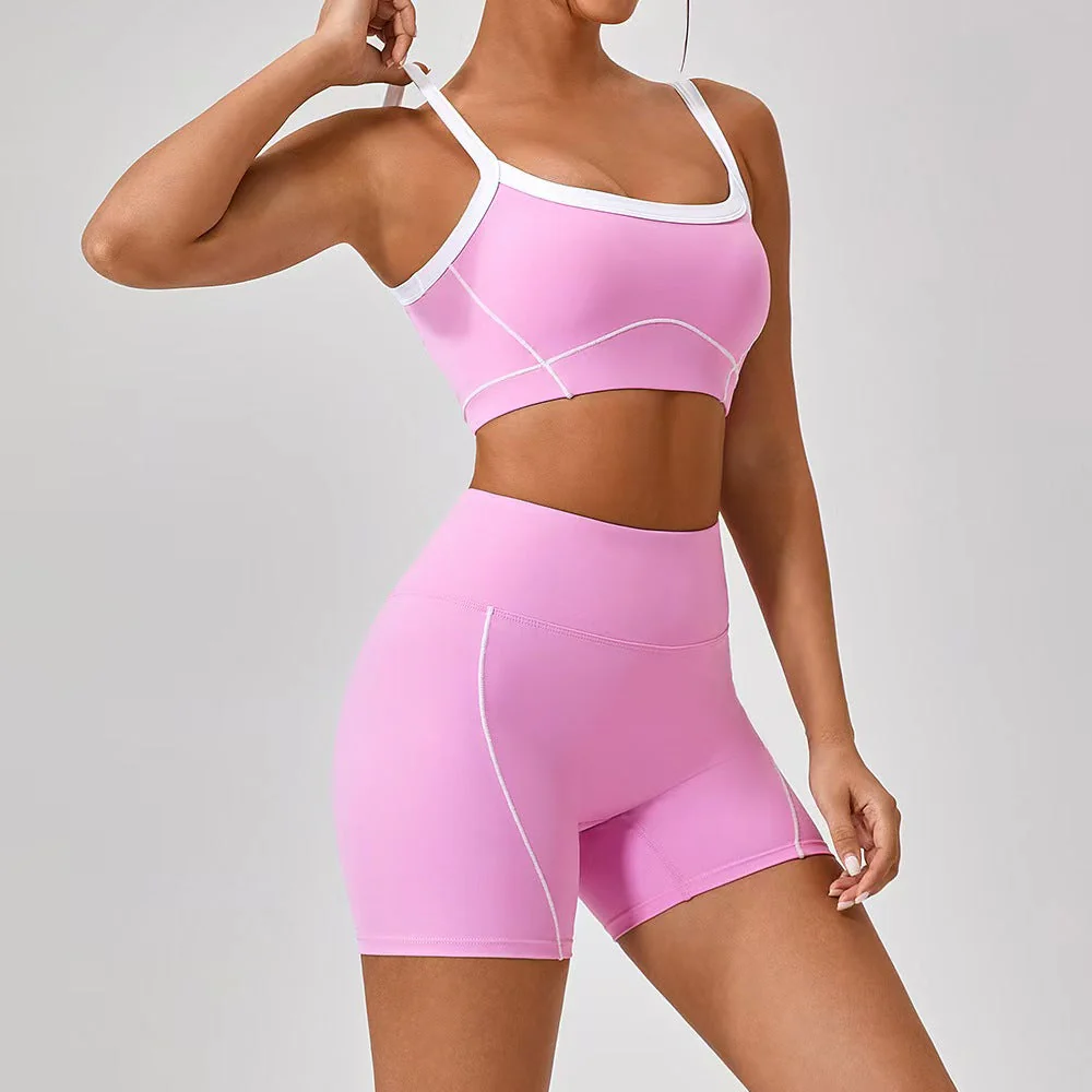 T588-214  Shoulder straps, contrasting colors, pants, shorts, yoga clothes, camisoles, fitness clothes - Image 6