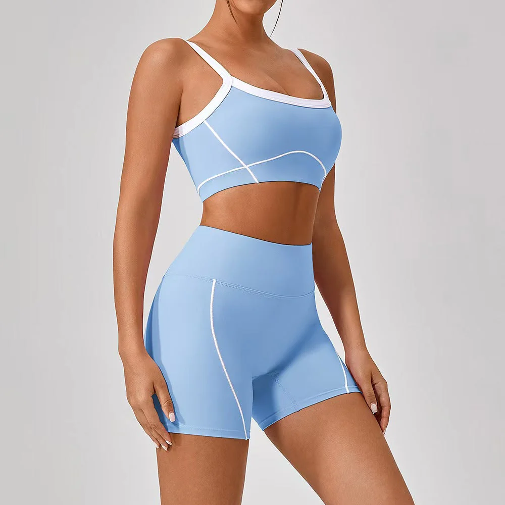 T588-214  Shoulder straps, contrasting colors, pants, shorts, yoga clothes, camisoles, fitness clothes - Image 8