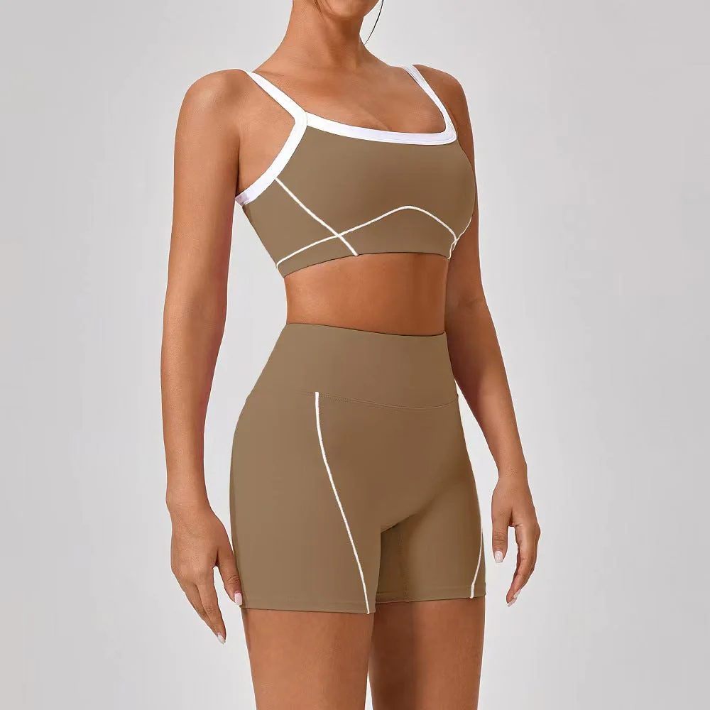 T588-214  Shoulder straps, contrasting colors, pants, shorts, yoga clothes, camisoles, fitness clothes - Image 9